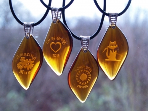 Honey Glass Necklaces - Engraved by Frosted Lime Ltd