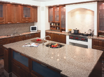 Shaped Quartz kitchen worktops and islands. With hob and sink cut outs.