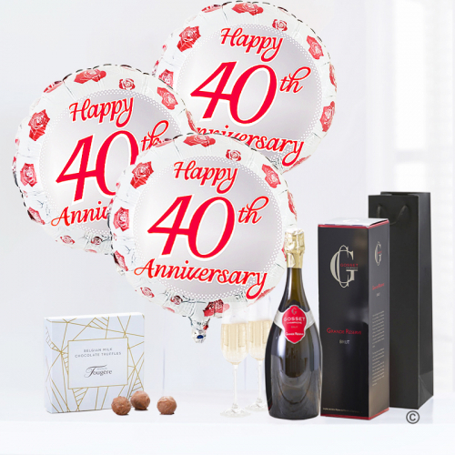 40th Happy Anniversary Balloon gift set Gosset Champagne and milk chocolate truffles)