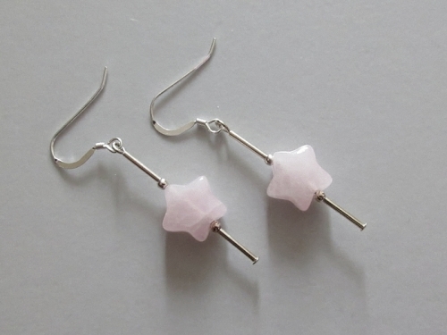 Rose Quartz Star Earrings With Sterling Silver Tubes
