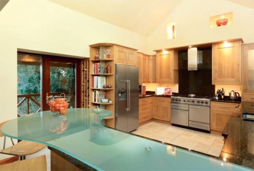 Bespoke oak kitchen with American fridge/freezer