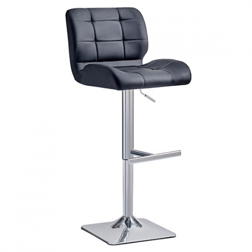 Candid Bar Stool In Black Faux Leather With Chrome Plated Base