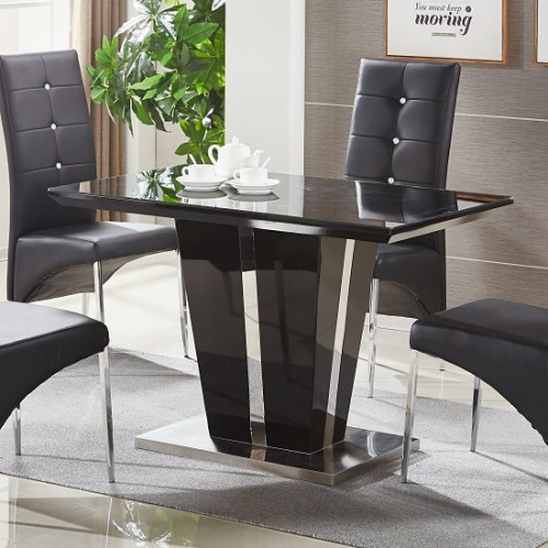 Memphis Glass Dining Table Small In Black Gloss And Chrome Base