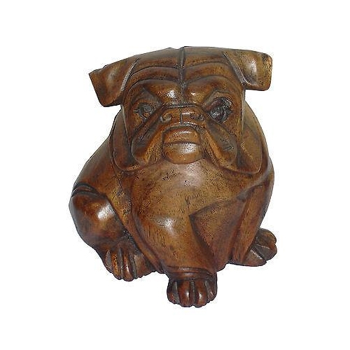 Bulldog statue carved from solid wood