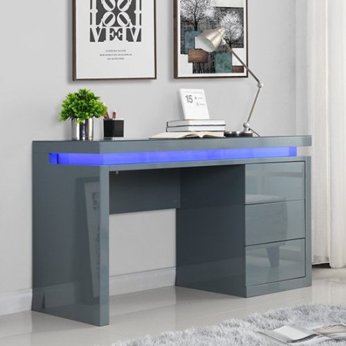 Emerson Computer Desk In Grey High Gloss With LED