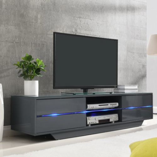 Sienna TV Stand In Grey High Gloss With Multi LED Lighting