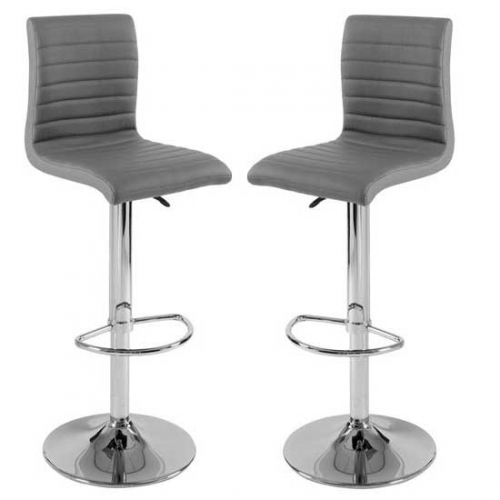 Ripple Bar Stools In Charcoal Grey Faux Leather in A Pair