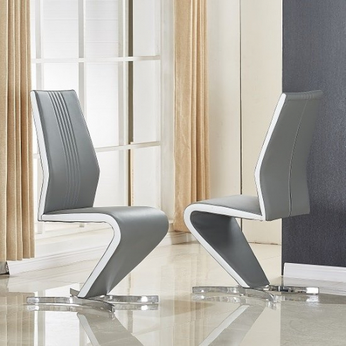Gia Dining Chair In Grey And White Faux Leather In A Pair