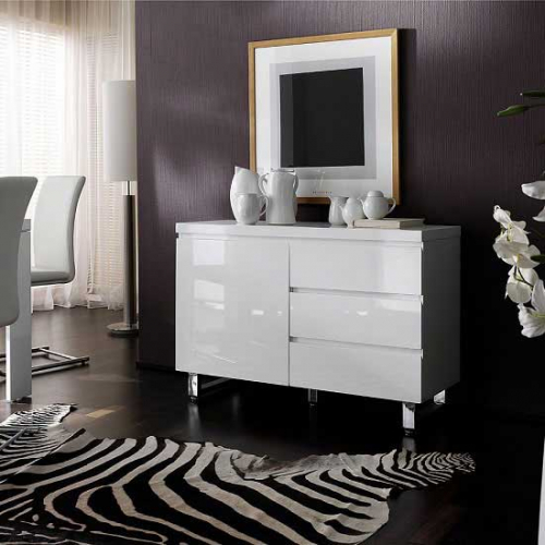 Sydney Small Sideboard In High Gloss White 3 Drawer 1 Door