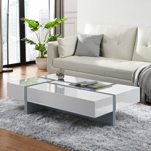Storm Storage Coffee Table In White And Grey High Gloss