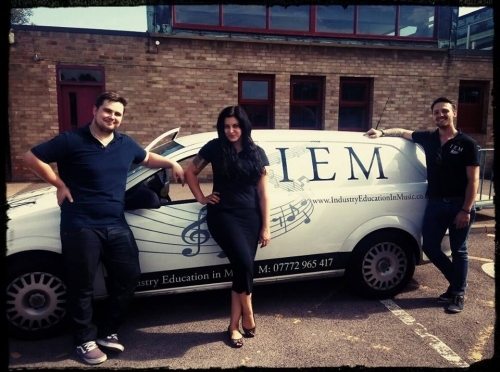 The Team arriving at Cambridge Academy Workshop day, Industry Education in Music (IEM).