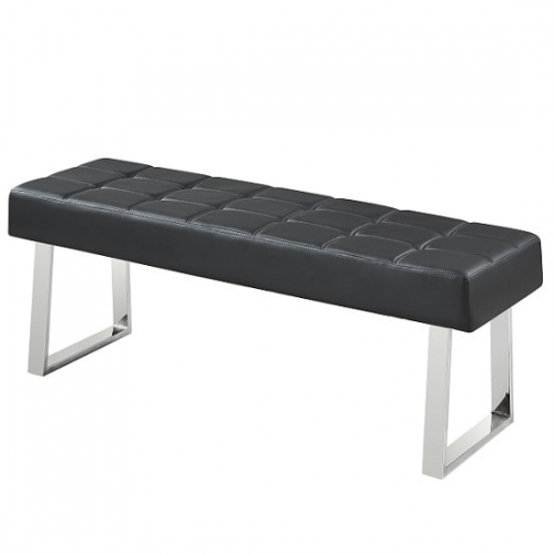 Austin Dining Bench Large In Black Faux Leather With Chrome Base