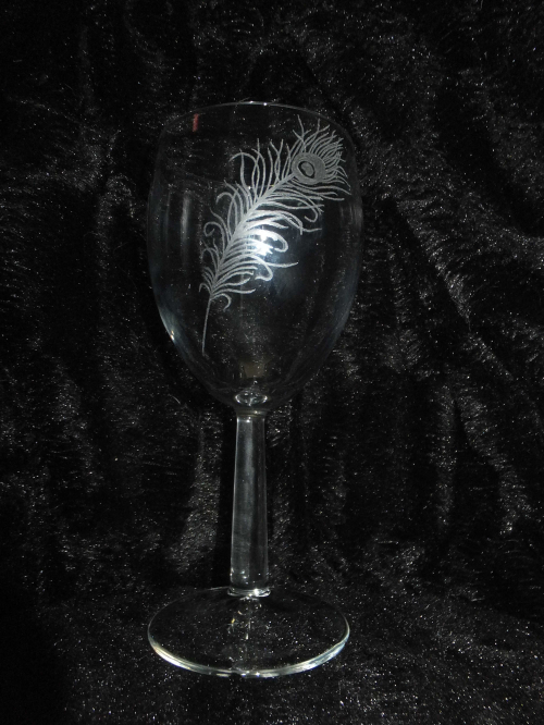 Personalised Hand Engraved Wine Glass Engraved With A Peacock Feather