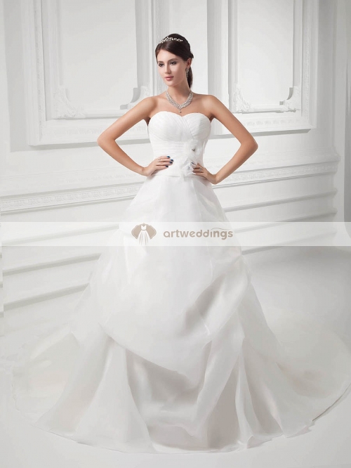 Sweetheart Organza Ball Gown with 3D Flower and Lace Up Back