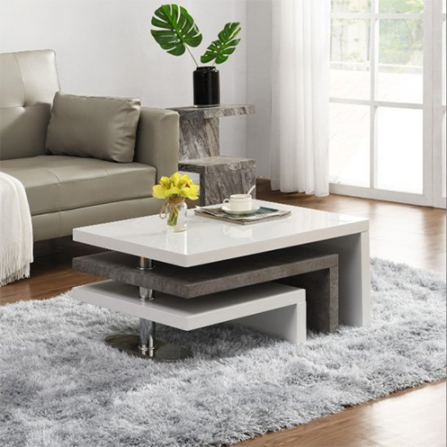 Amani Rotating Coffee Table In White Gloss And Concrete Effect
