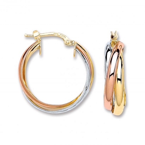 Three colour gold hoop earrings