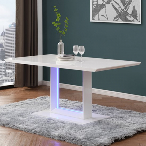 Atlantis LED Large High Gloss Dining Table In White