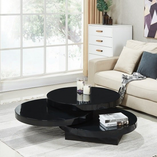 Triplo Gloss Round Rotating Coffee Table In Black