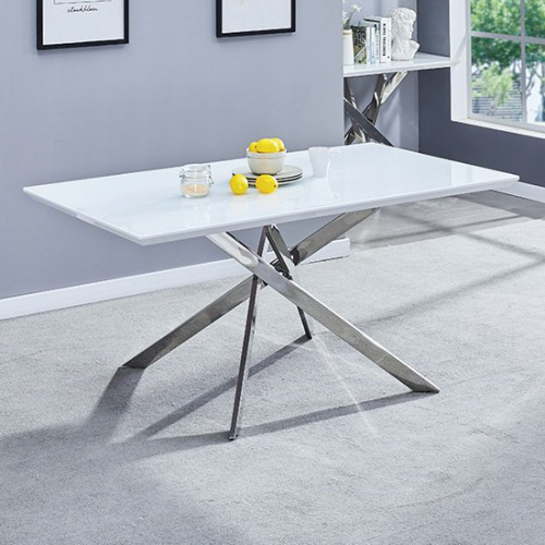 Petra Large White Gloss Glass Top Dining Table And Chrome Legs