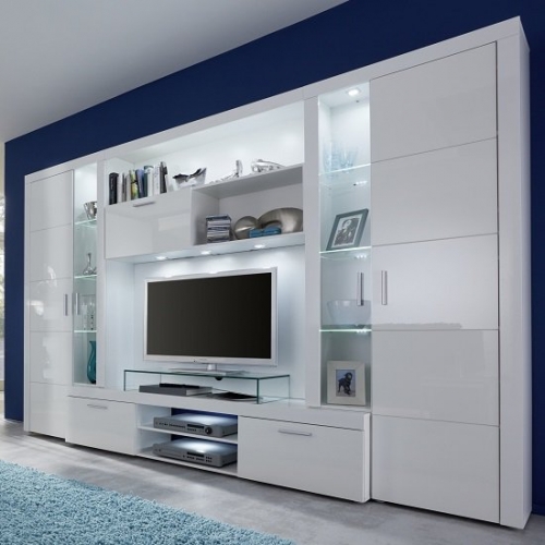 Roma Entertainment Unit In White With High Gloss Fronts And LED