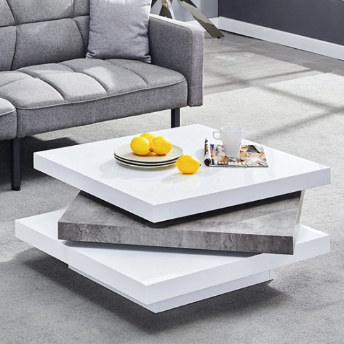 Samora Square Coffee Table In White Gloss Concrete Effect