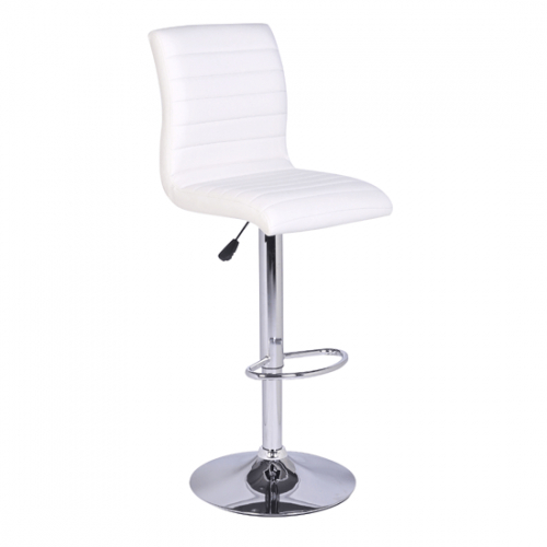 Ripple Bar Stool In White Faux Leather With Chrome Base