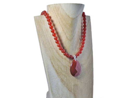 Large Faceted Red Carnelian Pendant Necklace