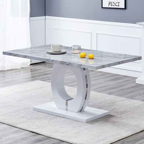 Halo Rectangular Grey Gloss Magnesia Marble Effect Dining Table