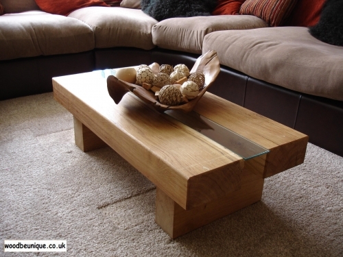 Chunky Oak Coffee Table with Glass Insert