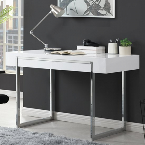 Casa Wooden Computer Desk In White High Gloss With 2 Drawers