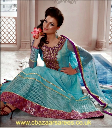 Pleasing Turquoise Net Anarkali Suit Slavnp4010b U