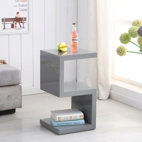 Miami Side Table In Grey High Gloss With S Shape Design